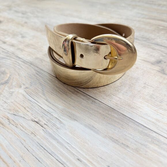 Vintage Gold Leather Belt Made in USA ML Statement Oval Buckle Minimalist main image 5